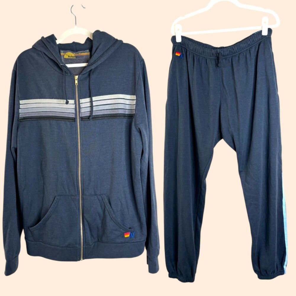Aviator Nation 5 Stripe Hoodie Set Navy